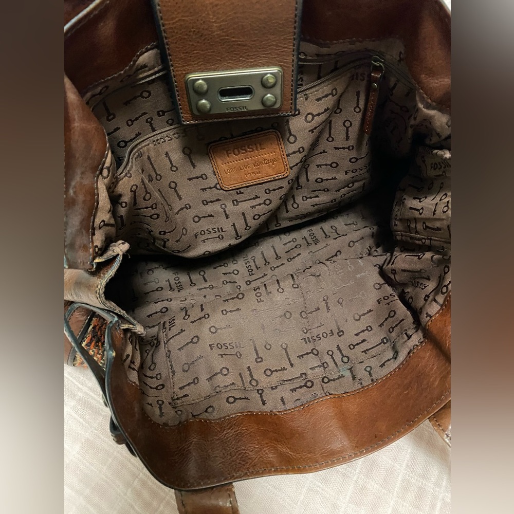 FOSSIL Vintage Reissue Tweed Houndstooth & Leather Weekender - Picture 7 of 11